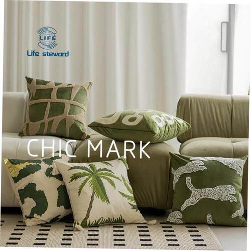法式覆古中古南洋风绣花绒布橄榄绿抱枕靠垫cushion cover pillow