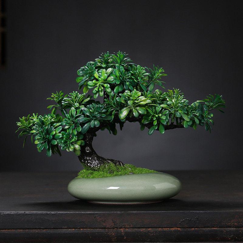 彷真绿色植物迎客松盆景摆件假树松发财树小盆栽植物室内装饰桌面