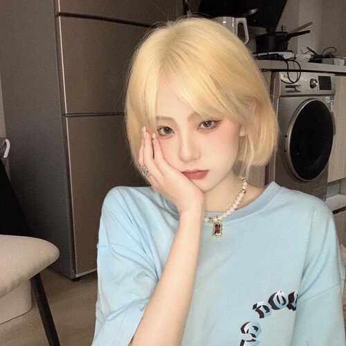 新款直销韩式短发假发女日常圆脸白金色学生bobo头流行发色自然全
