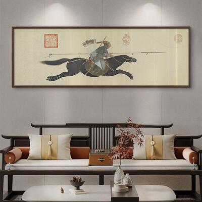 阿玉锡持矛荡寇图 郎世宁新中式客厅背景墙画办公室茶室书房挂画