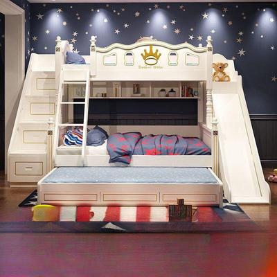 奢男孩女床孩儿童二轻层上铺PUT高低床双层床下上下床滑梯衣柜实
