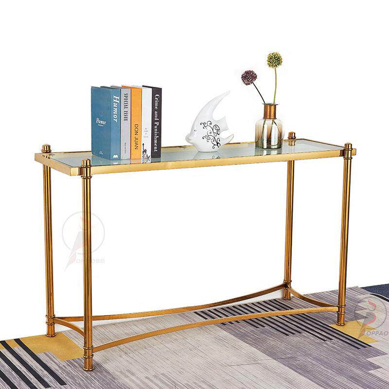 美式不锈钢钢化玻璃方形玄关桌门厅窄桌现代靠墙靠背柜案台端景