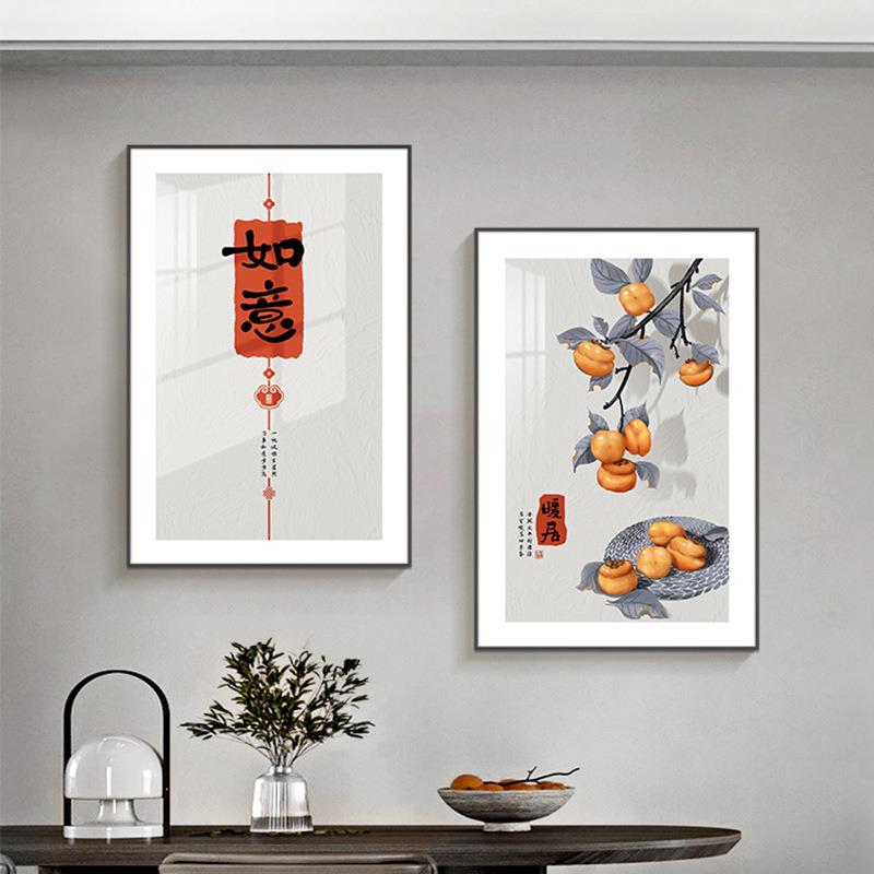 深圳大芬油画村餐厅装饰画新中式客厅饭厅餐桌背景墙壁画两联挂画