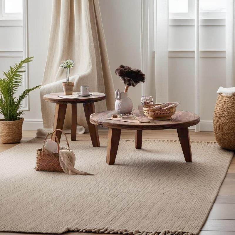 实木圆形矮茶几北欧老松木组合茶桌客厅原木小圆桌侘寂风实木组合,住宅家具,茶几,淘宝优惠券,粉丝福利购,淘宝优惠卷