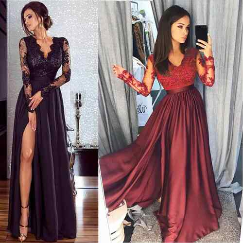 Womens Crochet Lace Formal Dress Solid Color Long Sleeve