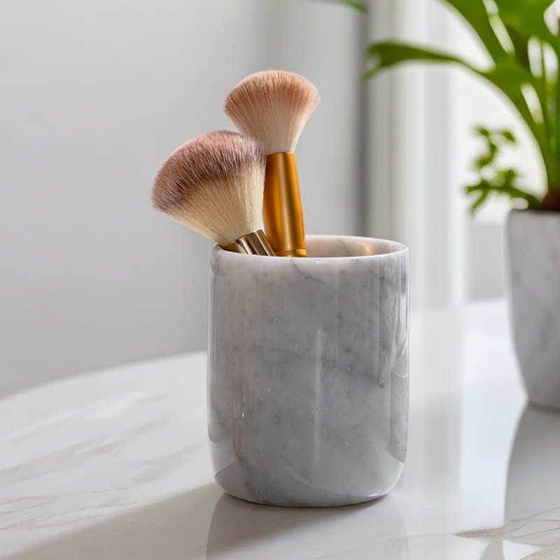 天然大理石笔筒书房高颜值石材桌面梳子化妆眉笔刷子收纳杯摆件,收纳整理,笔筒,淘宝优惠券,粉丝福利购,淘宝优惠卷