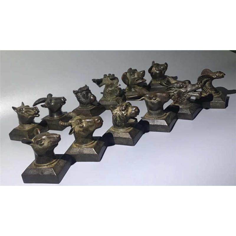 杂项印章摆件老生肖一套成套 印章印章仿古器十二生肖古玩镀铜