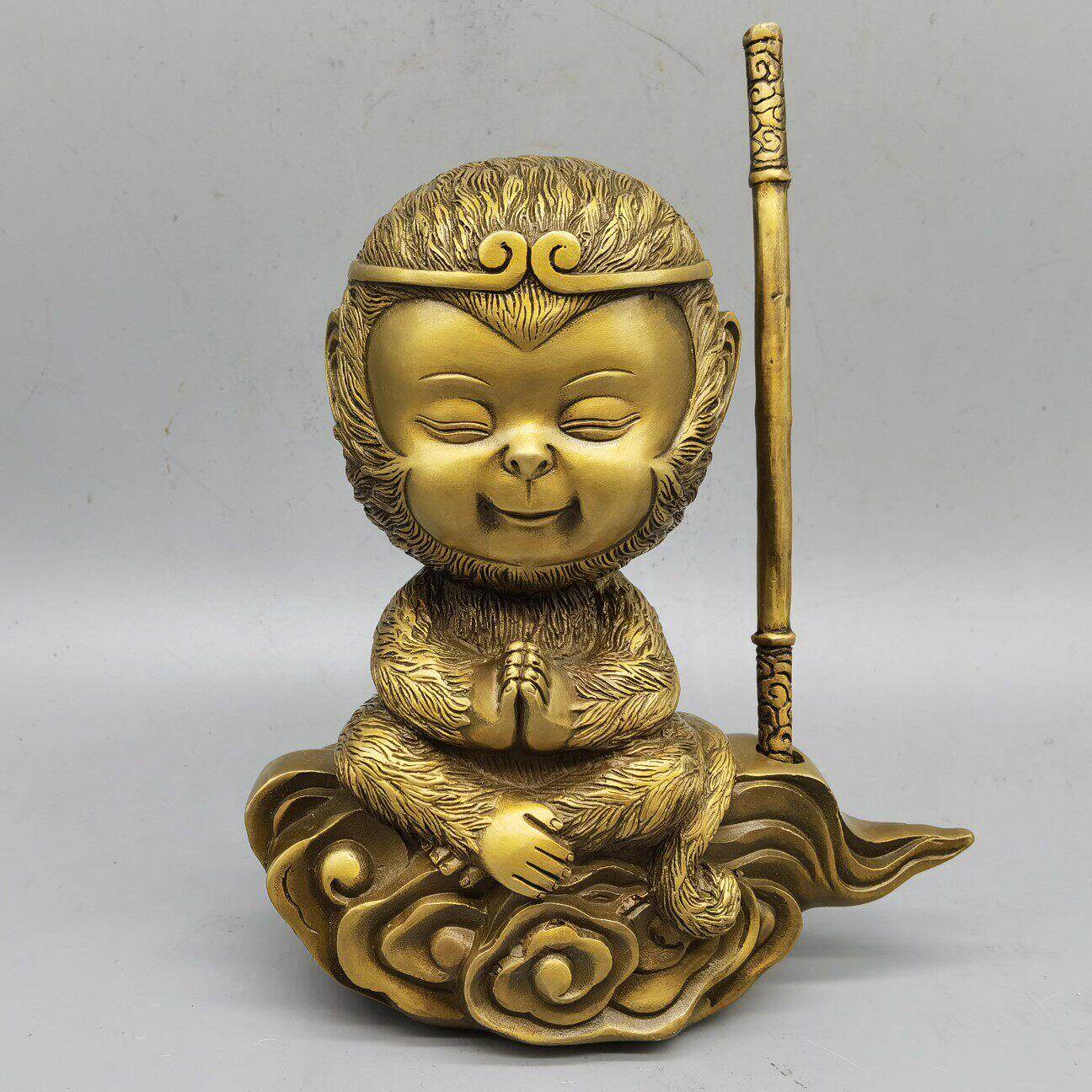 古玩收藏仿古黄铜孙悟空摆件金属工艺品客厅书房摆件复古风
