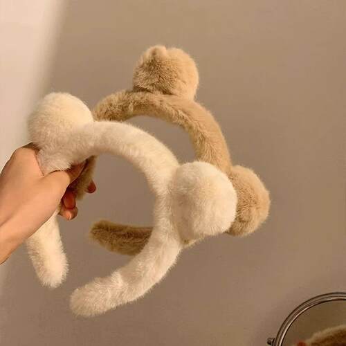 Cute autumn and winter plush bear ear hairband for women, ca