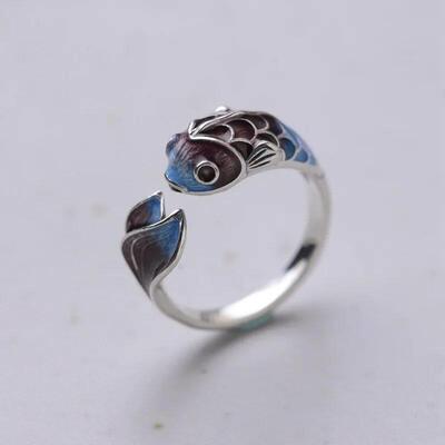 Vintage Lucky Koi Fish Cyprinoid Open Ring For Women Fashion