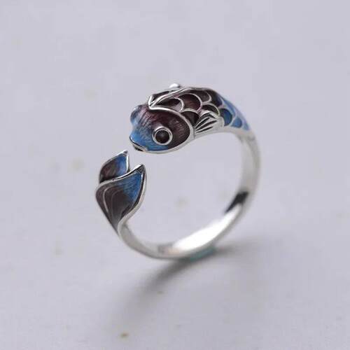 Vintage Lucky Koi Fish Cyprinoid Open Ring For Women Fashion