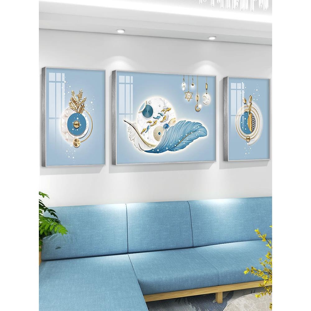 轻抽合象客厅沙发背景墙装约饰画高端奢水晶瓷壁画简风格WEF三联