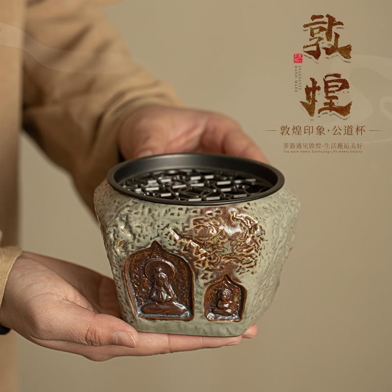 敦煌印象枯禅建水粗陶复古陶瓷茶渣桶废水缸水孟功夫茶具茶洗杯洗