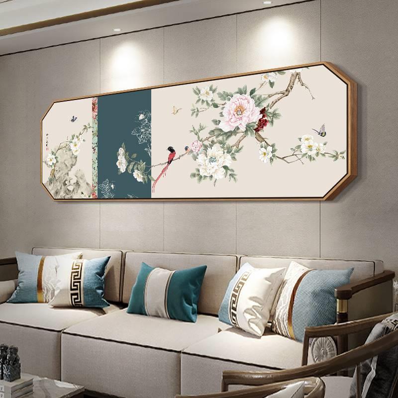 新中式牡丹客厅装饰画卧室床头墙画花鸟挂画沙发背景墙茶室壁画横
