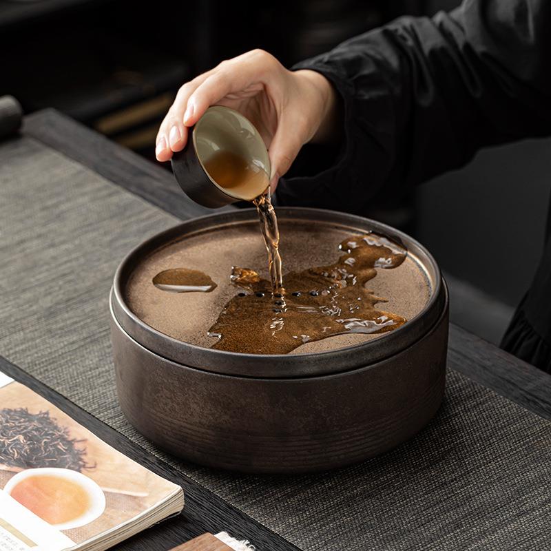 玖烧高颜值收田纳小茶陶盘家用简易小茶台储水式圆瓷形茶托干圆储