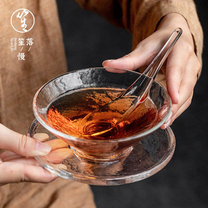 采购产品洛盛玻璃绿茶碗套装,个人大容量茶杯,单手工高档家用茶