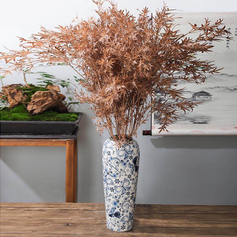 35CM高景德镇陶瓷青花花瓶家居摆件样板房金边花器瘦萝卜手工花瓶