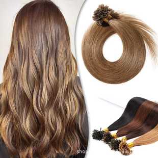 厂家批发human hair 接发指甲发22inch u tip hair extension假发
