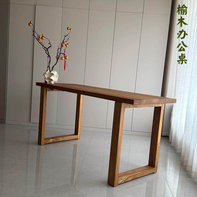 简约电脑桌实木办公桌书桌茶桌老榆木桌子玄关吧台中式餐桌定制
