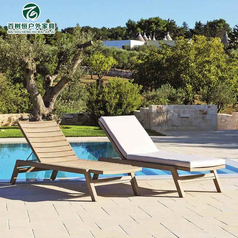 户外柚木躺床沙滩椅泳室庭院阳台休息椅休闲折叠实木躺椅工艺遮阳