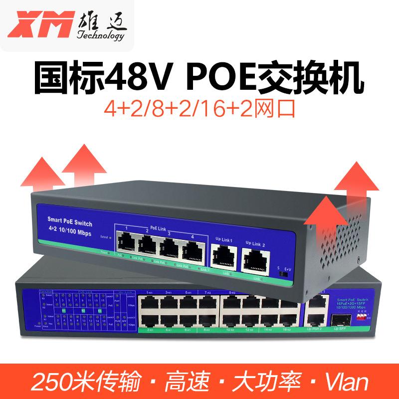 4+2/+210口8路标准48VPOE供电内置电源交换LYH机输距离传2580米