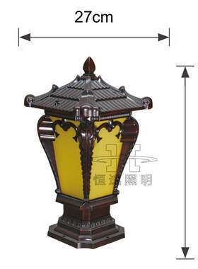 中式柱头灯复古木纹玻璃围墙灯花园栅栏灯景观灯LED室外大门柱灯