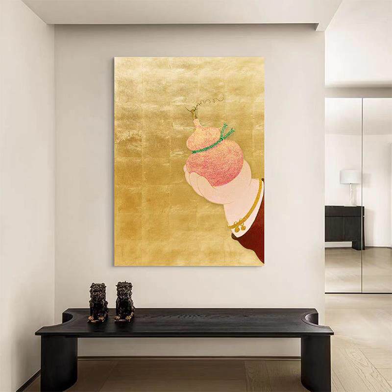 《》轻奢高级感金箔客厅装饰画新中式好寓意餐厅玄关挂画