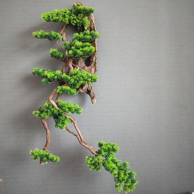 仿枯真迎客松树枝OMG墙上装饰植物木壁挂客厅品场景布造景创意置