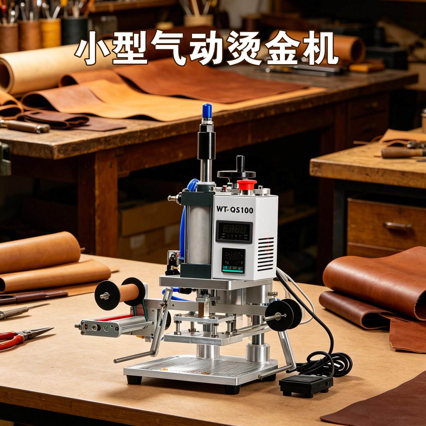 小型气动皮革烫金机钱包皮带笔记本烫标机自动卷纸烫印压痕热压机