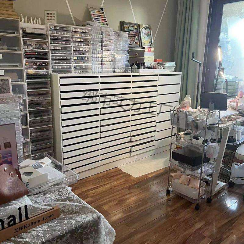 2026新款超强承重美甲店展示柜白色美甲柜子落地柜甲油胶收纳柜墙