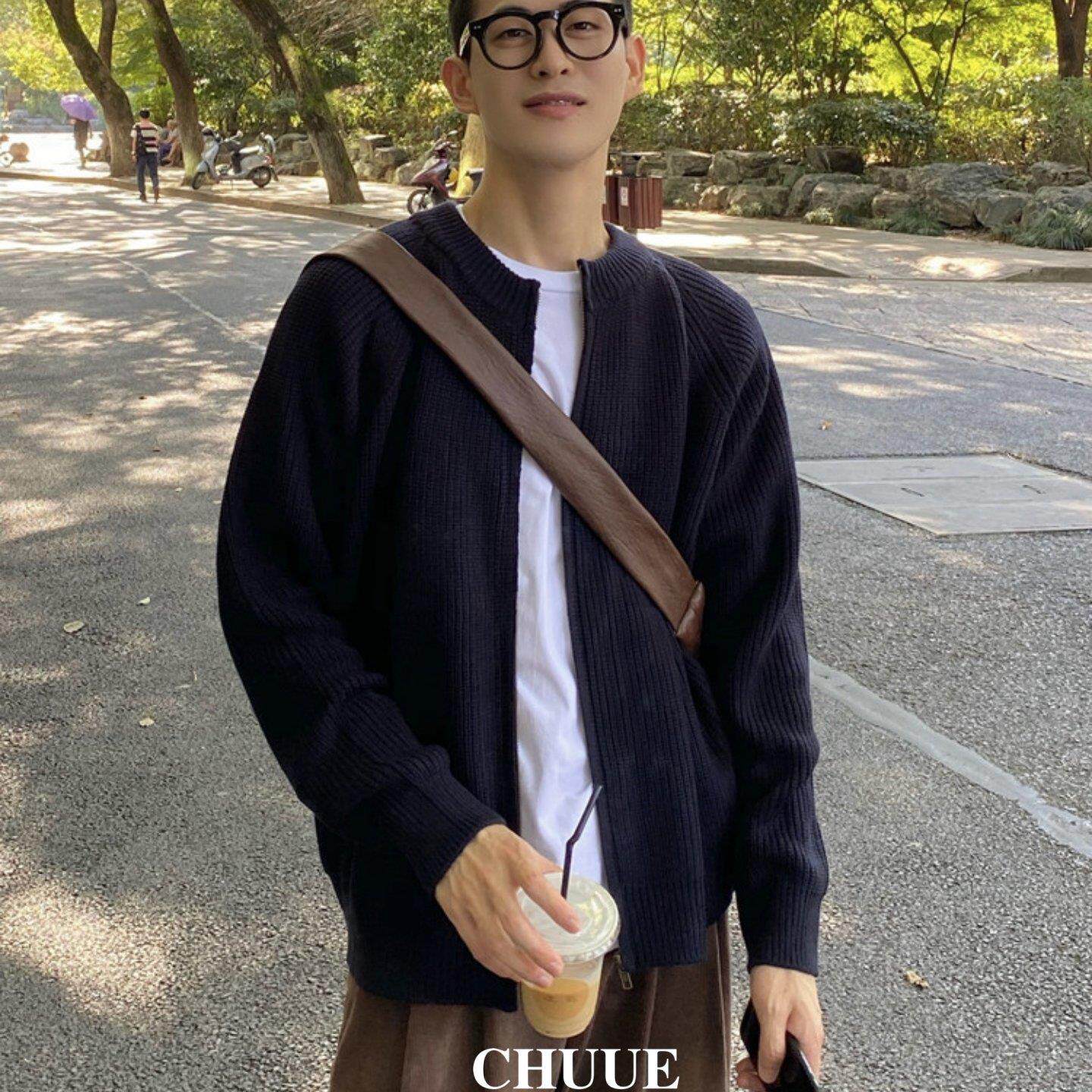 CHUUE/简约针织衫外套男2026韩国毛衣开衫纯色休闲保暖针织衫潮