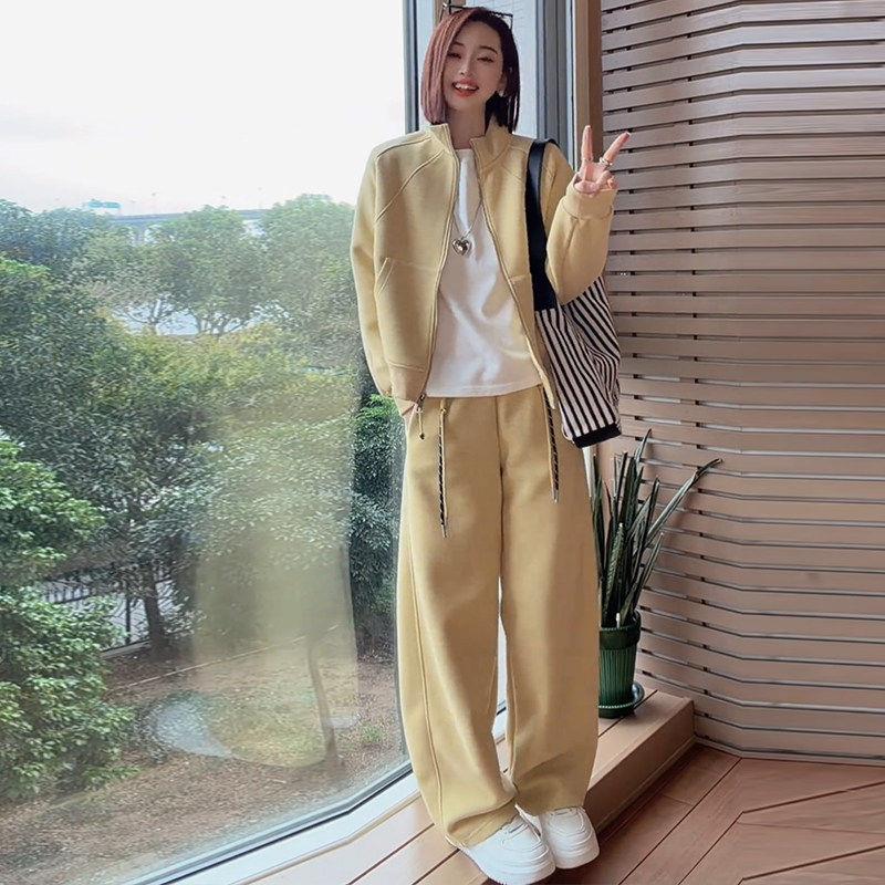 时尚休闲运动风套装女2026春季新款洋气显瘦立领开衫卫衣两件套潮