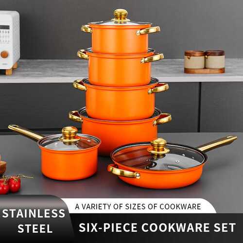 锅 pots12锅cookware套镀金不粘锅不锈钢具set彩色件套 组套