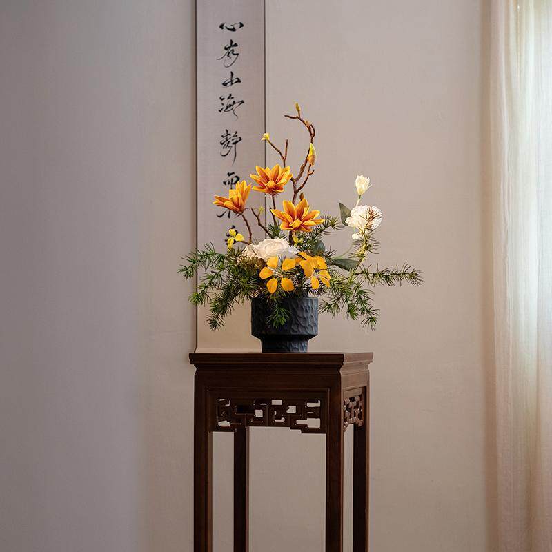 福HAIH0429满式玉兰仿餐真花假花室摆设轻奢高端茶桌新中禅意摆件