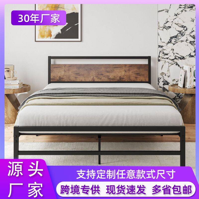 单人床跨境双人床铁艺床钢木铁架床加粗加厚铁床现代简约床宿舍床