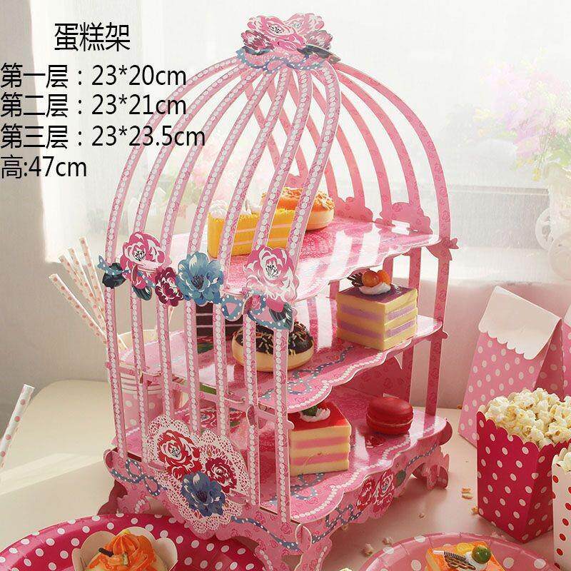 新款直销纸制生日蛋糕架加厚三层生日聚会婚礼甜品台蛋糕台下午茶