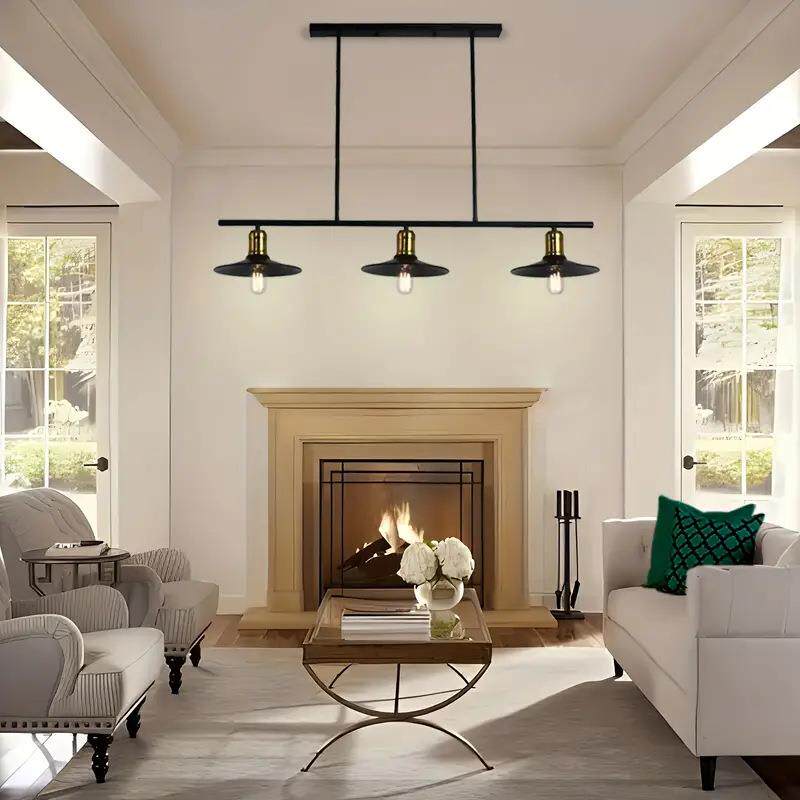 枝中山灯具美复古吸式顶灯灯铁艺吊灯餐无品牌/厅吊灯灯罩饰客厅