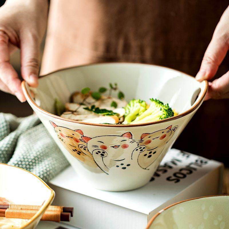 特别好看的双耳碗高颜值沙拉碗斗笠面碗个人专用精致陶瓷泡面碗,餐饮具,泡面碗,淘宝优惠券,粉丝福利购,淘宝优惠卷