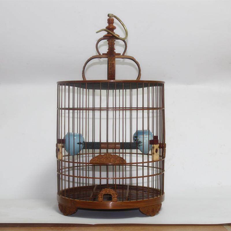 新款鸟笼 老竹 雕刻 邮全配齐套包 画眉鹩八哥哥笼子紫色笼小鼓底
