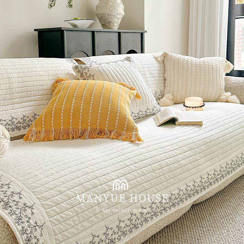 蔓越家 法式重工绣花水洗全棉沙发垫纯棉沙发套罩垫布坐垫盖巾布