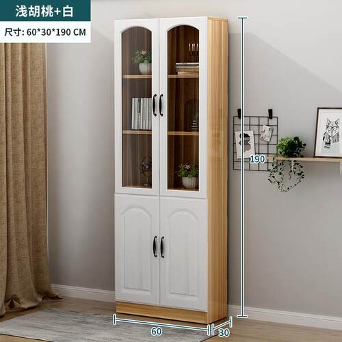 新款实木两靠书门书柜白色家用柜客厅实木定制带玻璃门墙防全尘置