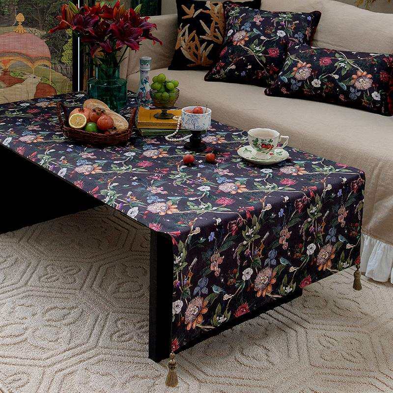 美式桌布茶几台布法式复古轻奢感防尘客厅黑色电视柜盖布