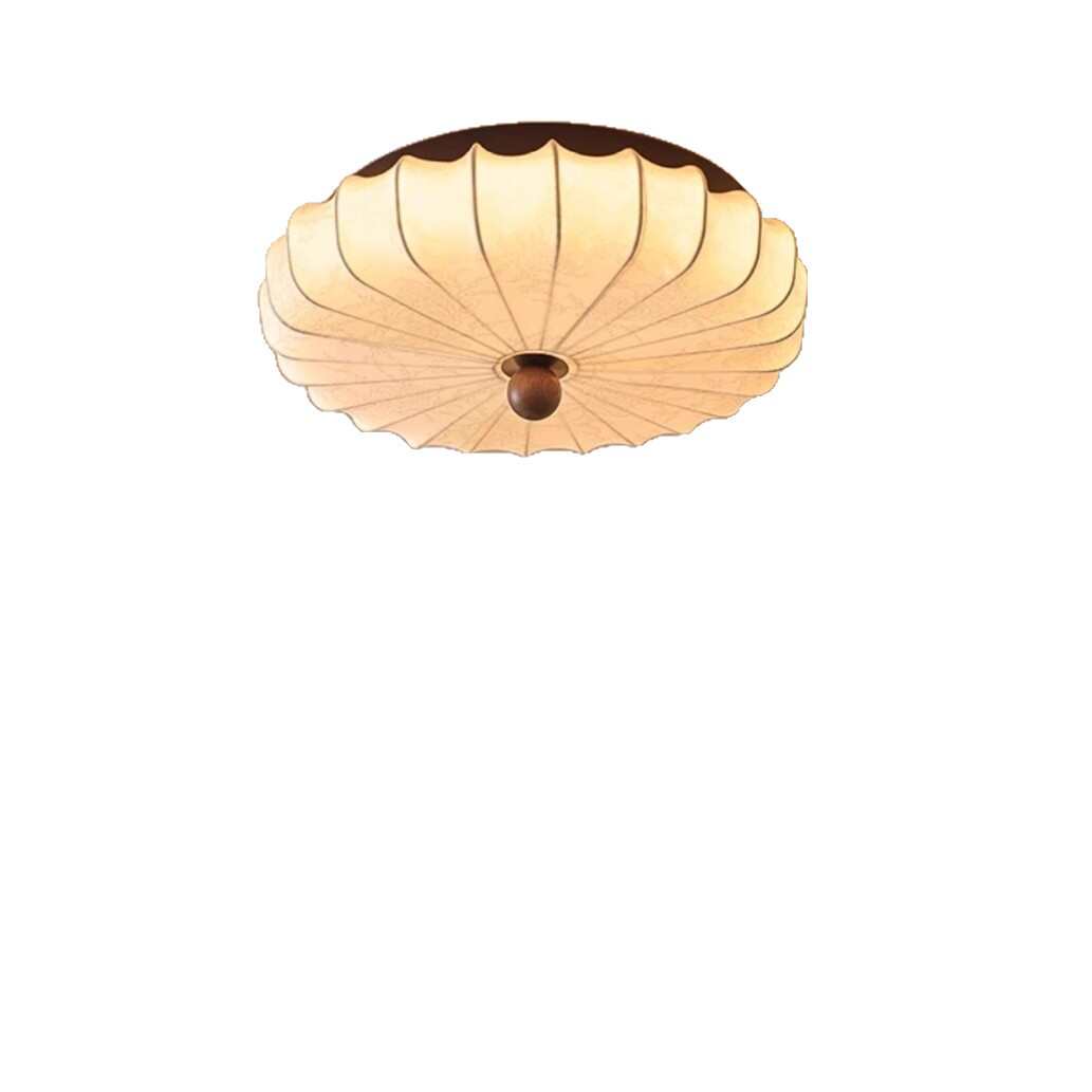 实木卧室灯吸顶灯中古法式复古客厅灯日式圆形布艺书房主卧灯具