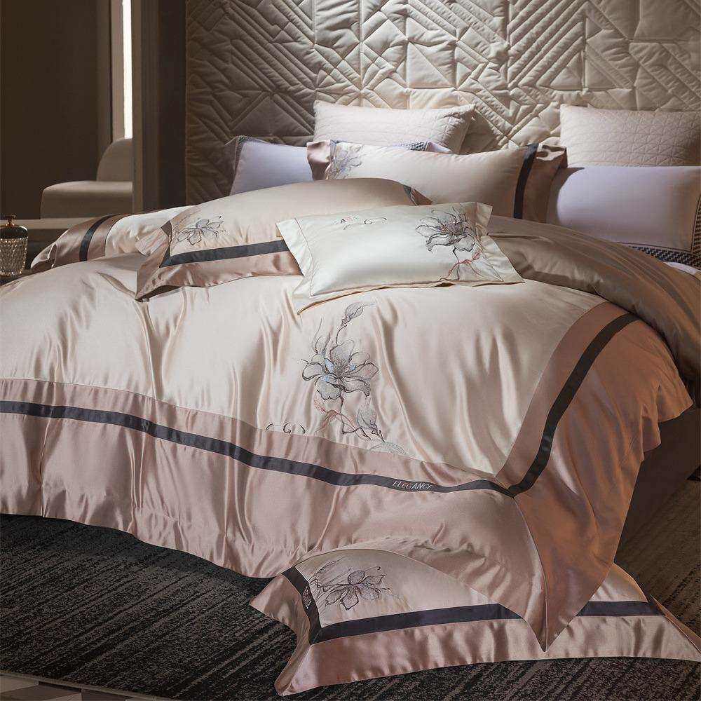 欧式古典轻奢真丝棉高密刺绣印花床单被套别墅款家居四件套