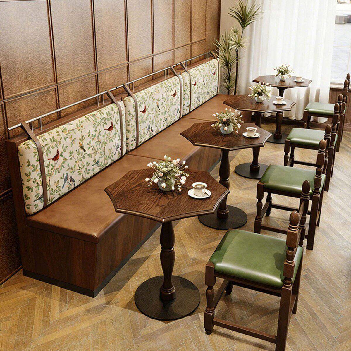 商用复古茶餐厅西餐厅餐桌卡座咖啡厅主题茶楼餐饮店桌椅组合沙发