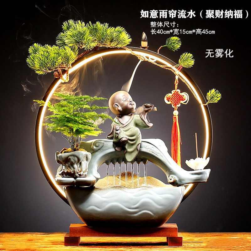 装饰摆件创意客厅招财流水循环水茶桌陶瓷办公室家居礼品加湿开业
