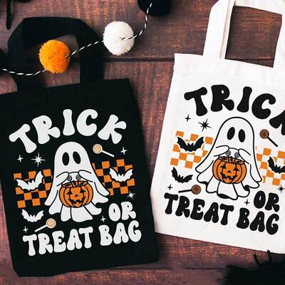 跨境Trick or Treat Bag 黑色帆布手提袋Halloween 万圣节主题