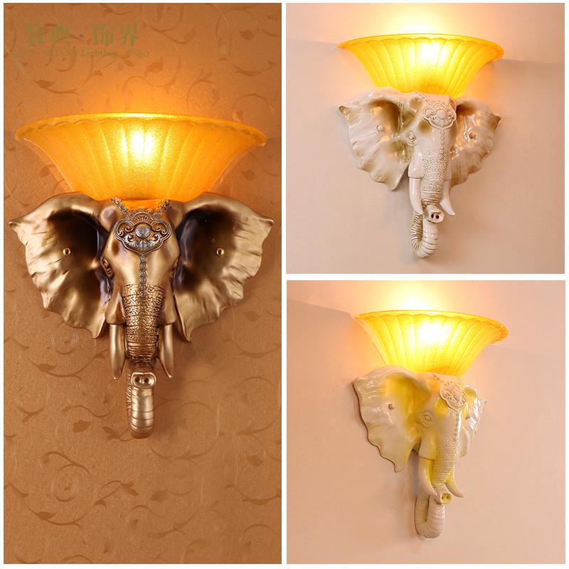 欧式轻奢高端壁灯2021新款复古创意大象造型客厅背景墙卧室床头灯