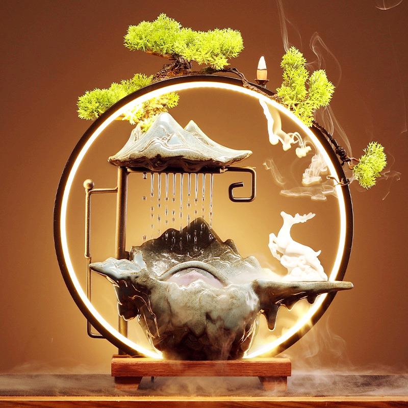 新中式陶瓷生财流水摆件创意家居客厅生财鹿办公室创意装饰开业礼
