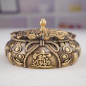 招财铜烟灰缸带盖有纯黄铜办公室中国风烟缸家用客厅卧室灰缸创意